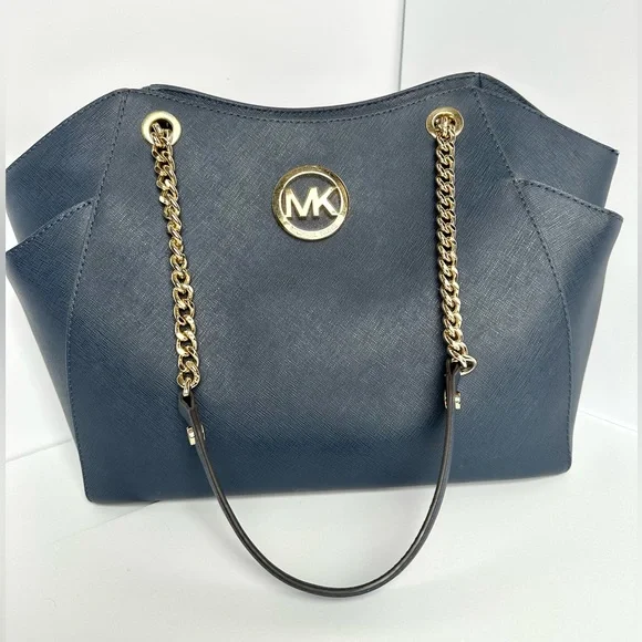 MICHAEL KORS LG CHAIN
SHOULDER TOTE BLUE + WALLET - Picture 2 of 16